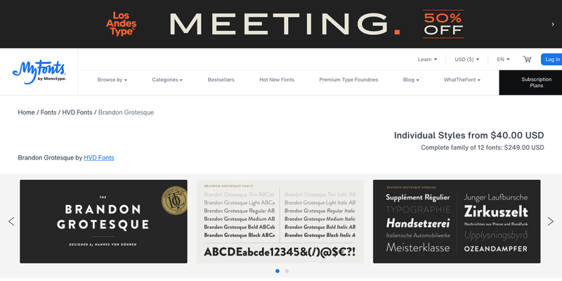 Brandon Grotesque font specimen from official website