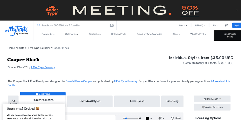 Cooper Black font specimen from official website