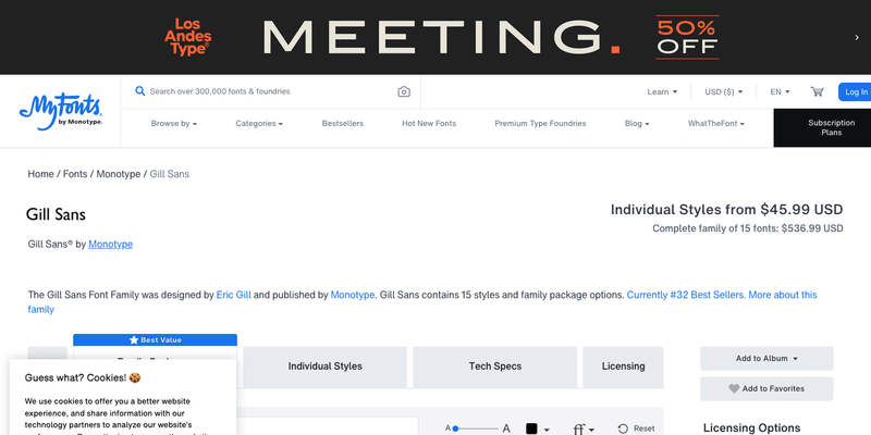 Gill Sans font specimen from official website