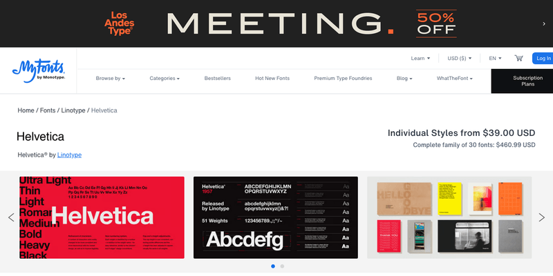 Helvetica font specimen from official website