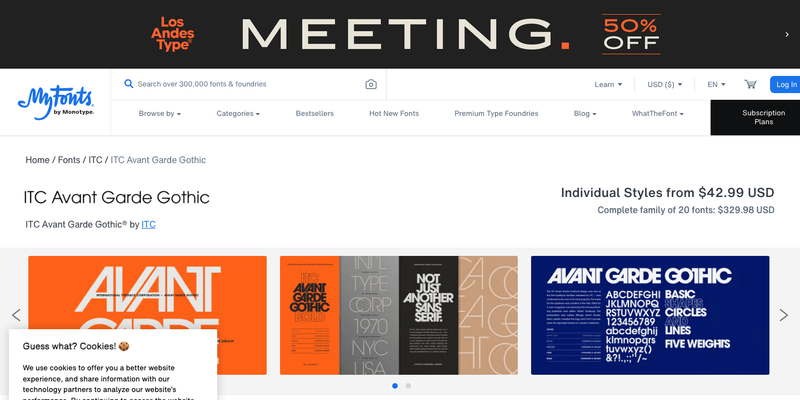 ITC Avant Garde font specimen from official website